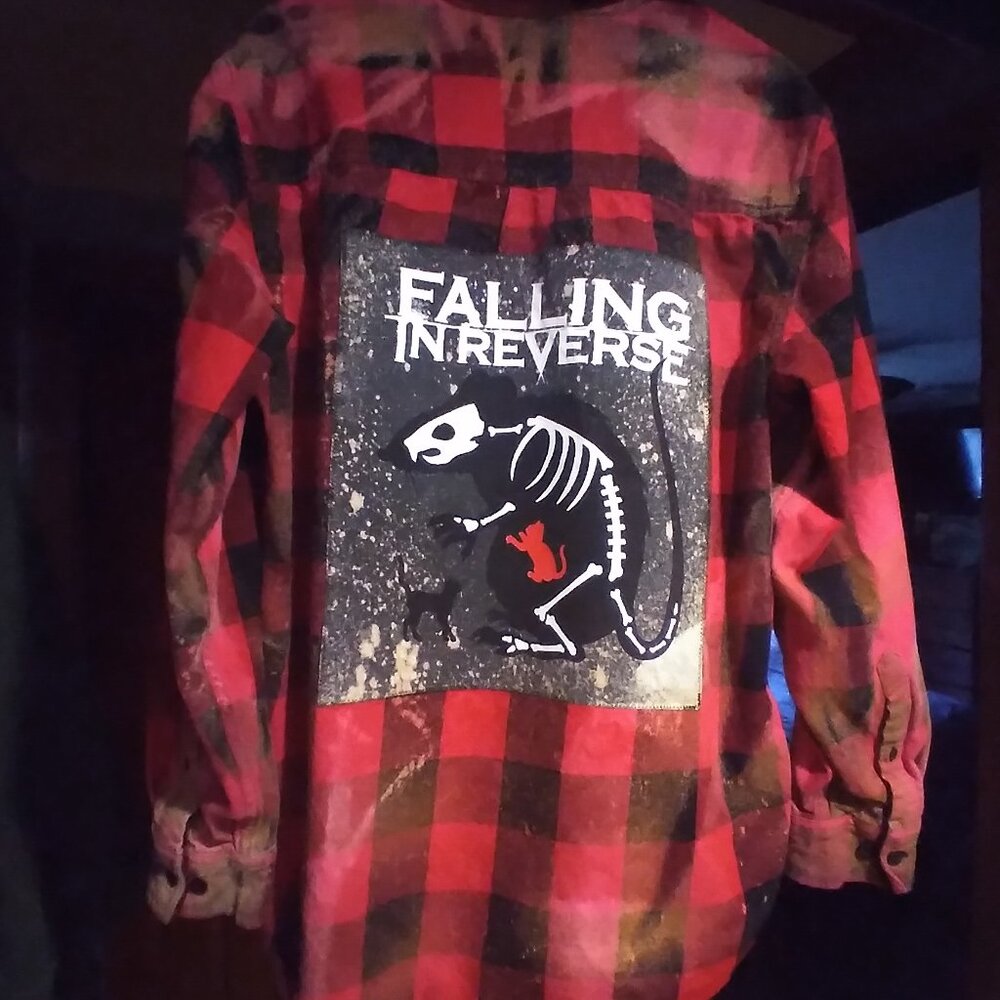 upcycled bleached flannel shirt w/ custom FALLING IN REVERSE back patch